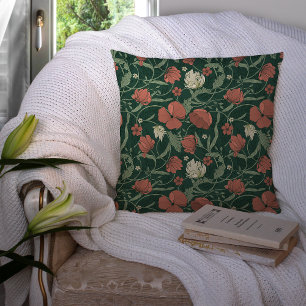 Cojín Decorativo Jardín Morris Verde y Floral Rojo