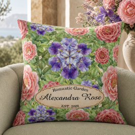 Cojín Decorativo Jardín romántico de acuarela Rosa Iris Peonía
