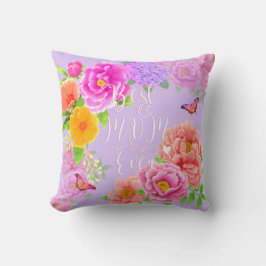 Cojín Decorativo Jardín Romántico de Peonías Moradas Mejor Mamá