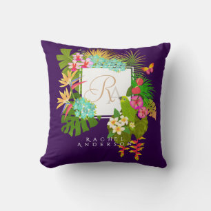 Cojín Decorativo Jardín Tropical Monograma Púrpura