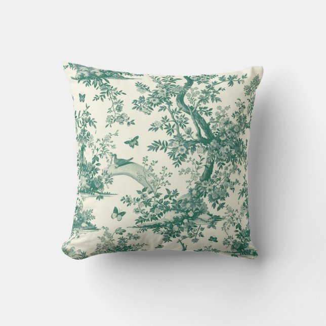 Cojín Decorativo Jardín verde Flor de árbol Toile de Jouy (Anverso)