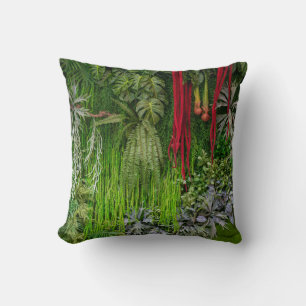Cojín Decorativo Jardín Vertical Tropical Patrón de Musgo y Hojas
