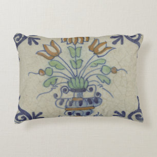 Cojín Decorativo Jarrón Antiguo de Tulipán de Delft en Azul y Dorad