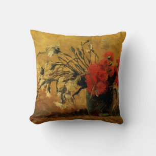 Cojín Decorativo jarrón con claveles rojos y blancos, van Gogh
