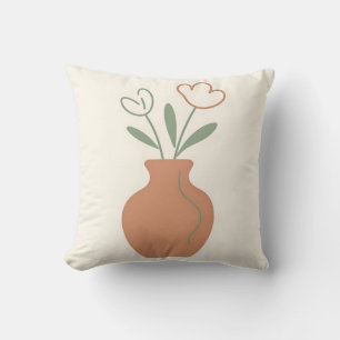 Cojín Decorativo Jarrón de Tulipán Minimalista Arte de Línea