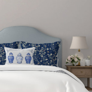 Cojín Decorativo Jarrón Lumbar Chinoiserie Azul y Blanco