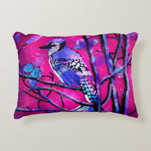 Cojín Decorativo Jay azul en ramas de árbol Resumen Art Pink