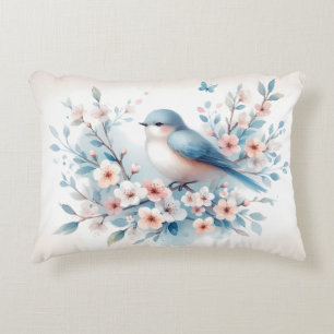 Cojín Decorativo Jazmín de Pájaro Azul Acuarela Serenidad