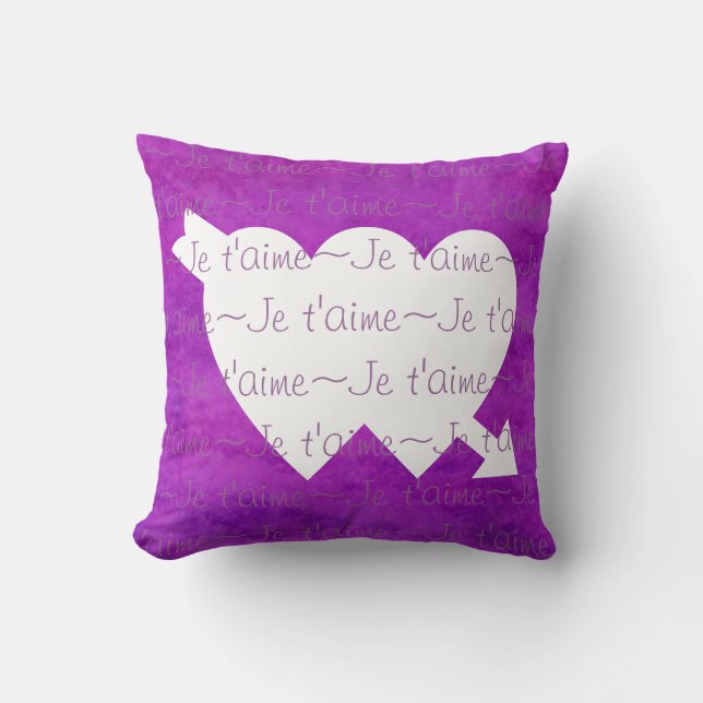 Cojín Decorativo Je t'aime white HEARTS PURPLE (Anverso)