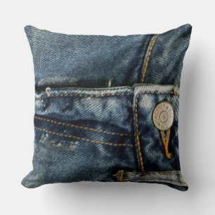 Cojín Decorativo Jeans azules Denim Zipper Faux