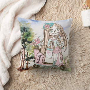 Cojín Decorativo Jefa Chica Bonita en Scooter Nombre Personalizado