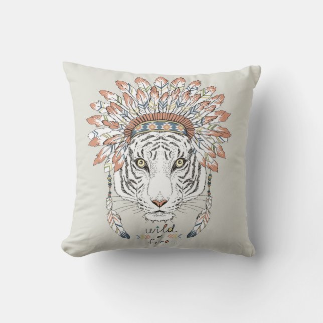 Cojín Decorativo Jefe indio del nativo americano del tigre (Anverso)