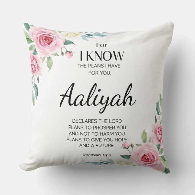 Cojín Decorativo Jeremiah 29:11 Rosa Rosa Personalizada (Anverso)