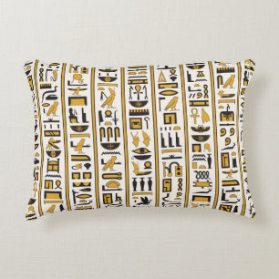 Cojín Decorativo Jeroglíficos Egipcios: Amarillo-Negro Sin Marea.