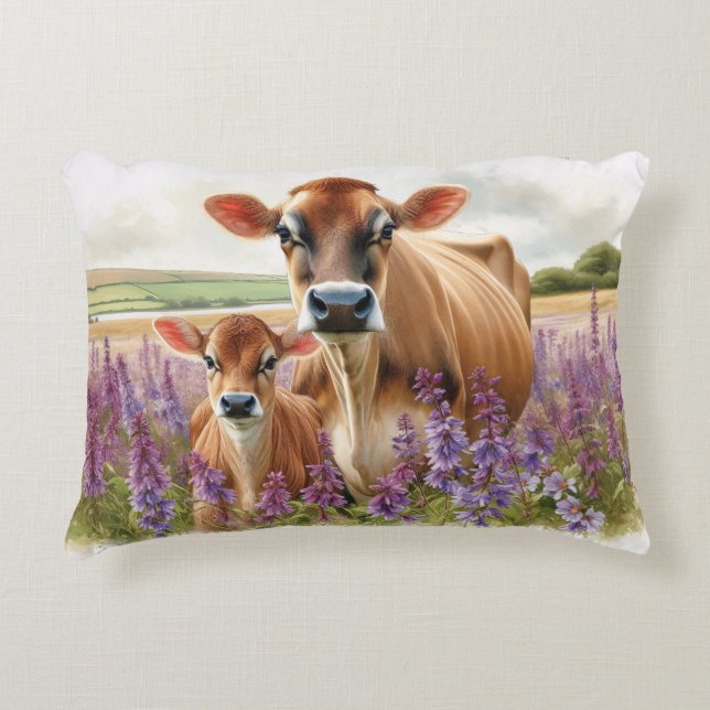 Cojín Decorativo Jersey Cow y Calf Wildflower (Anverso)