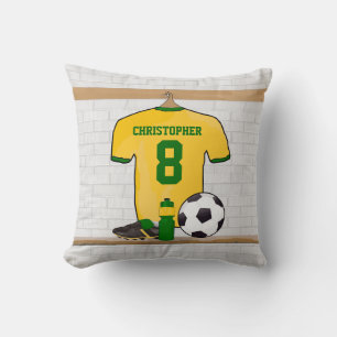 Cojín Decorativo Jersey de fútbol amarillo verde personalizado