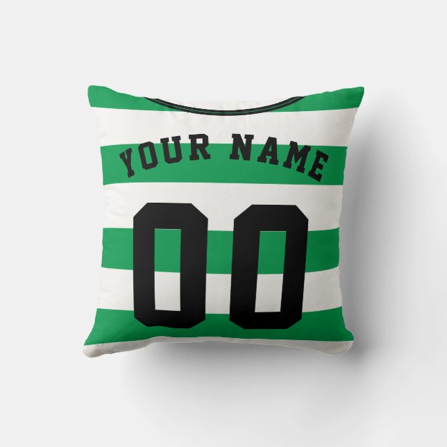 Cojín Decorativo Jersey de Fútbol de franjas verdes y blancas (Reverso)