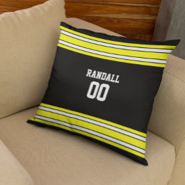 Cojín Decorativo Jersey de fútbol negro y amarillo personalizado
