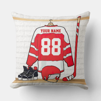 Cojín Decorativo Jersey de hockey sobre hielo rojo y blanco persona