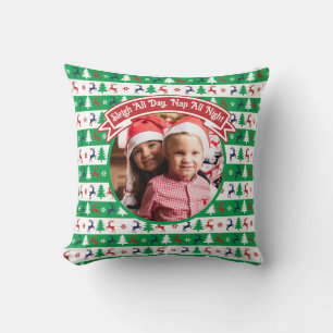 Cojín Decorativo Jersey de Navidad Feo Foto Familiar