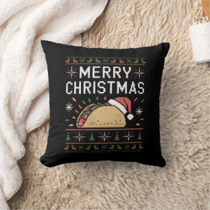 Cojín Decorativo Jersey de Navidad Feo Luces Santa Taco Navidad