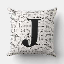 Cojín Decorativo Jessica Nombre Personalizado Blanco Negro Monogram