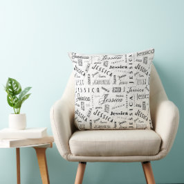Cojín Decorativo Jessica Nombre Personalizado Negro Blanco