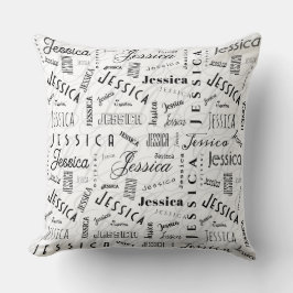 Cojín Decorativo Jessica Nombre Personalizado Negro Blanco