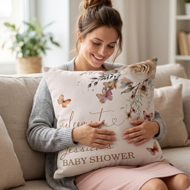 Cojín Decorativo Jessica's Baby Shower Welcome Butterfly Floral (Subido por el creador)
