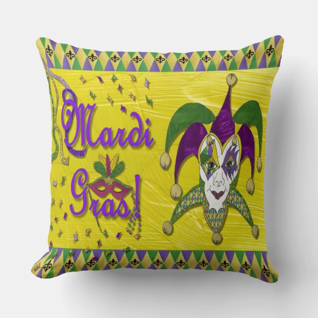 Cojín Decorativo Jester Mask Mardi Gras Harlequin (Anverso)