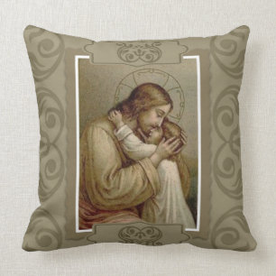 Cojín Decorativo Jesucristo del vintage que detiene al niño joven