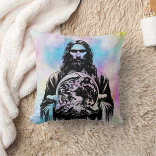 Cojín Decorativo Jesucristo sostiene el ilustracion de arte mundial