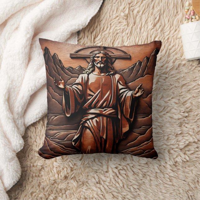 Cojín Decorativo Jesús con los brazos abiertos en las montañas (Manta)