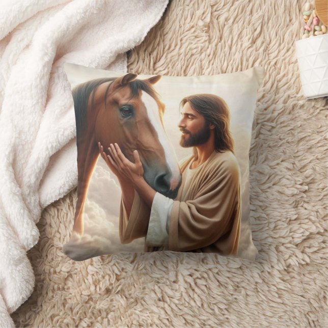Cojín Decorativo Jesús consolando un caballo en el cielo (Manta)