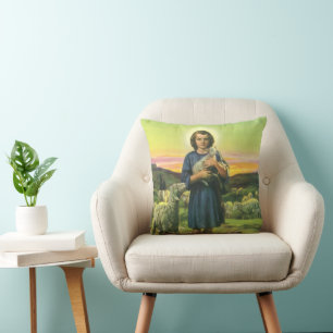 Cojín Decorativo Jesús Cristo el Pastor vintage con corderito