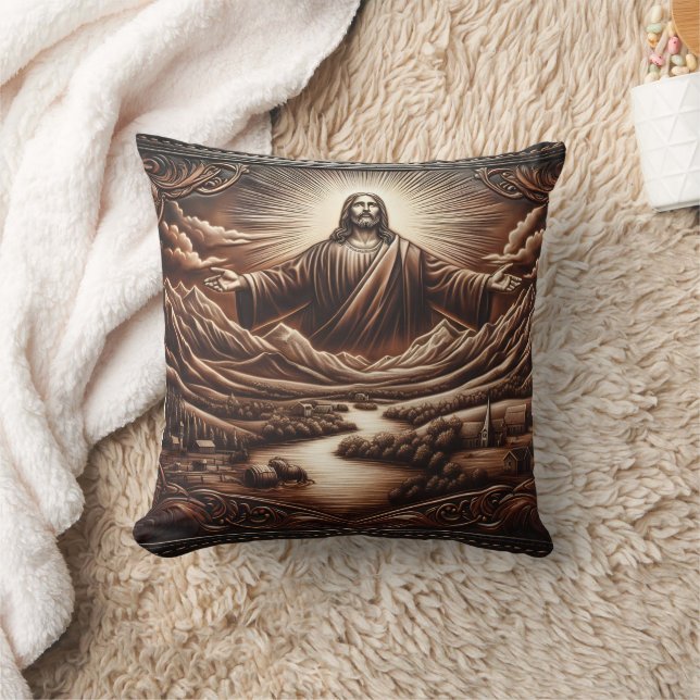 Cojín Decorativo Jesús dando la bienvenida en el paisaje sereno de  (Manta)