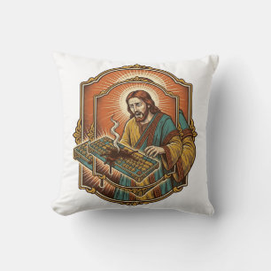 Cojín Decorativo Jesús derrama café en teclado mecánico roto tecnol