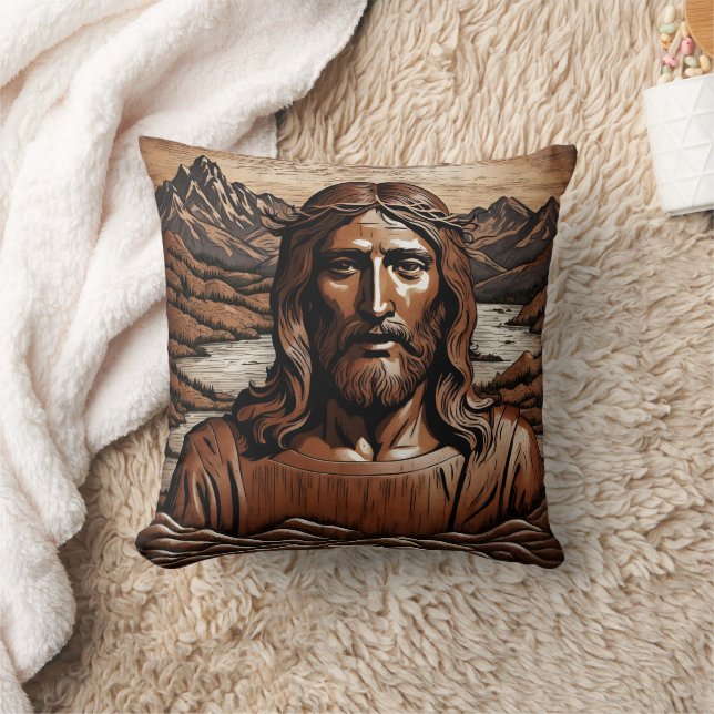 Cojín Decorativo Jesús en medio de montañas y paisaje fluvial (Manta)