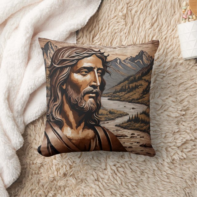 Cojín Decorativo Jesús entre las montañas al atardecer (Manta)