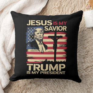 Cojín Decorativo Jesús Es Mi Salvador Trump Es Mi Bandera President