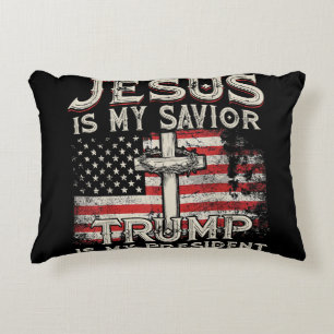 Cojín Decorativo Jesús Es Mi Salvador Trump Es Mi Presidente Bander