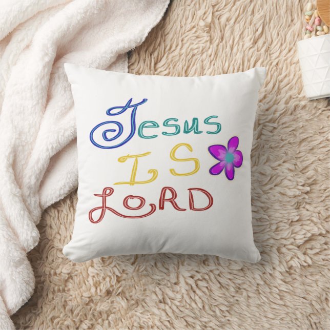 Cojín Decorativo Jesús es SEÑOR con Flor Rosa Blanca (Manta)