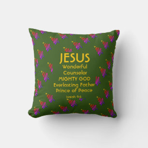 Cojín Decorativo JESÚS Escritura Cristiana Isaías 9:6 Moderna VERDE
