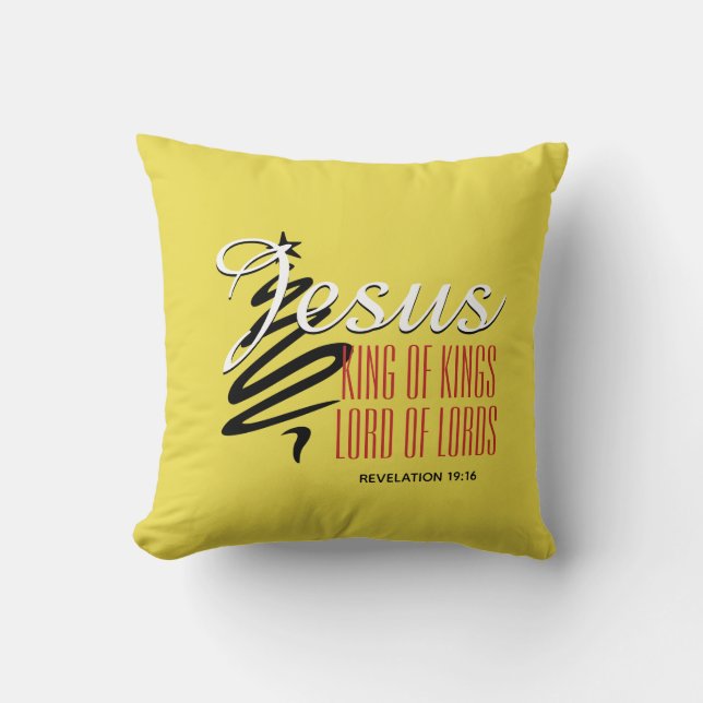 Cojín Decorativo JESUS KING OF KINGS Navidades Christian Yellow (Anverso)