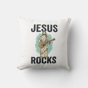 Cojín Decorativo Jesús Rocks Guitar Grabado Cristiano Vintage Des
