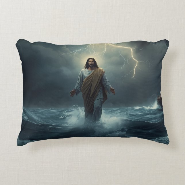 Cojín Decorativo Jesus Walks on Water: Christian Theme Throw Pillow (Anverso)