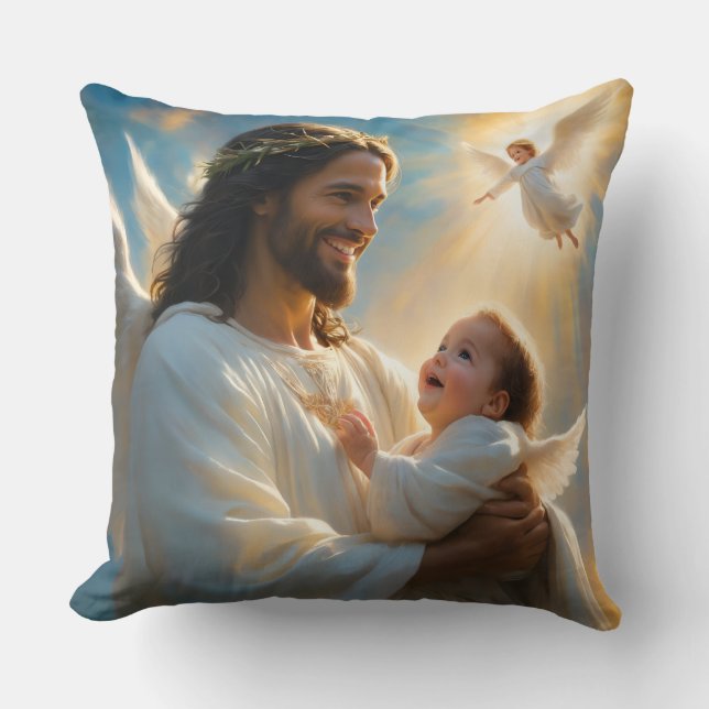 Cojín Decorativo Jesús y ángel bebé (Anverso)