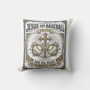 Cojín Decorativo Jesús y béisbol vintage cristiano