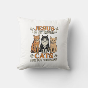 Cojín Decorativo Jesús y los Gatos Son Mi Terapia Camiseta Vintage 