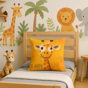 Cojín Decorativo Jirafa Amarillo Naranja Feliz Motivación para Niño